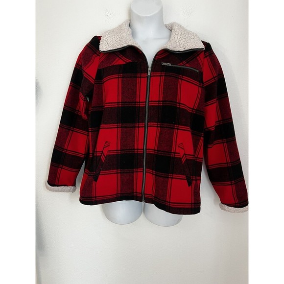 MAURICES Wool Blend Red Plaid Full Zip Jacket Size 0/14 Hunter Chore Barn EUC - Picture 1 of 6